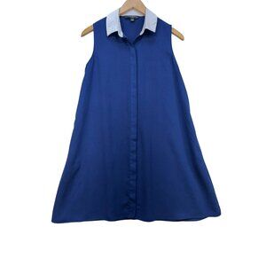 Sharagano Womens Blue Sleeveless A-Line Dress Size 4 Blue With White Collar